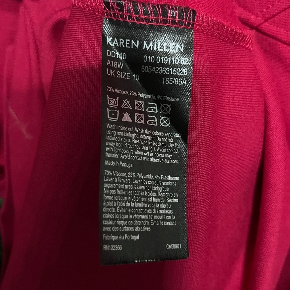 Karen Millen Dress US 6 Fuchsia Red Off Shoulder V-Neck Bodycon Midi 3853 - Picture 5 of 9